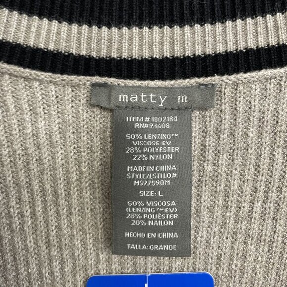 NEW Matty M Women's L Varsity Cardigan Sweater Gray Striped - Picture 6 of 8
